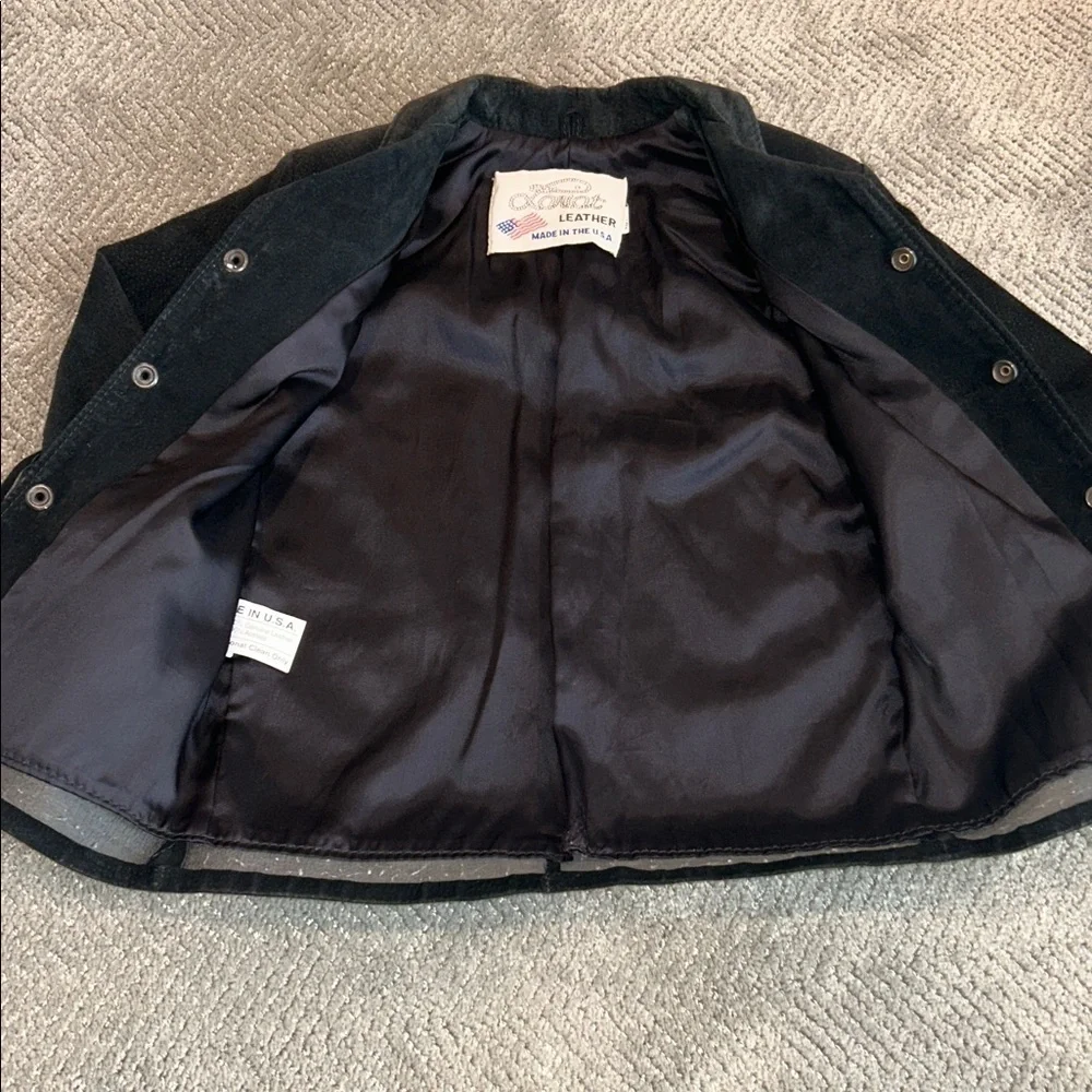 Vintage Lariat Girls Black Suede Leather Fringe Western Jacket Made in USA Sz S